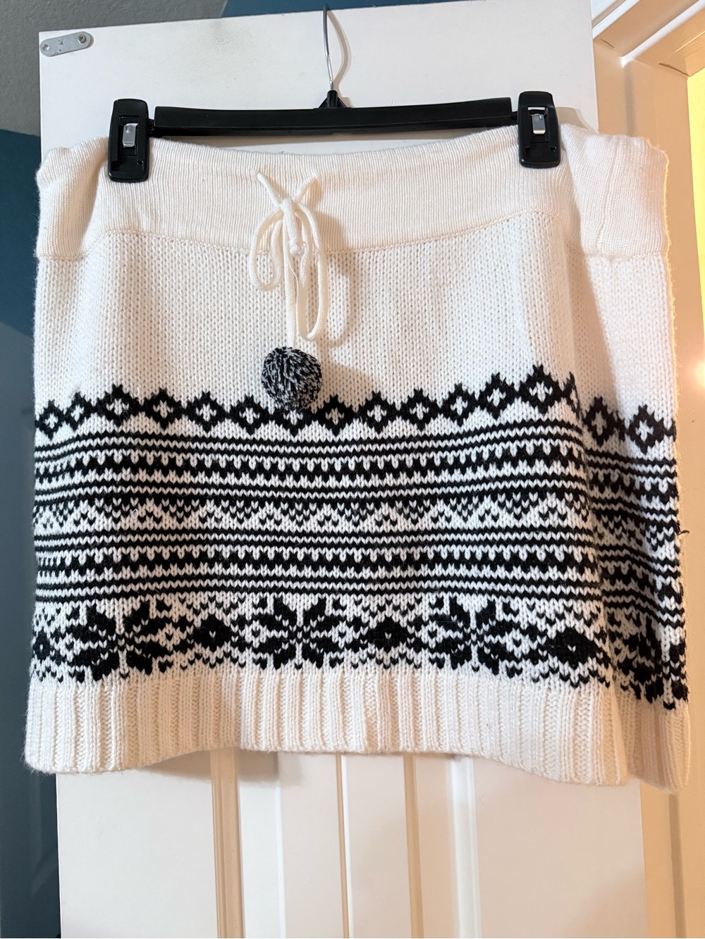 Ganni White and Black Fair Isle Knit Mini Skirt